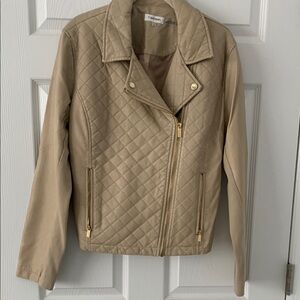 Calvin Klein Tan Faux Leather Biker Jacket with Quilted Design